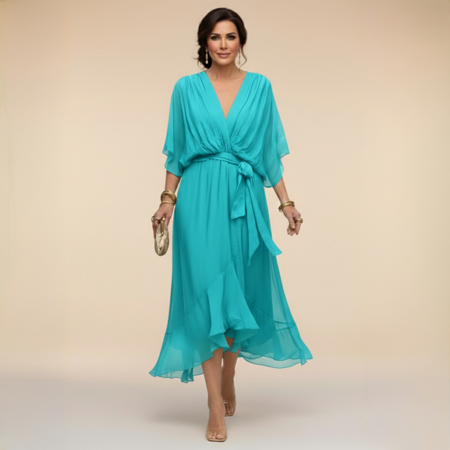 ELARA | V-NECK CHIFFON MAXI DRESS