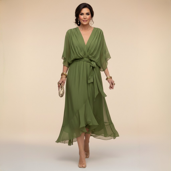 ELARA | V-NECK CHIFFON MAXI DRESS