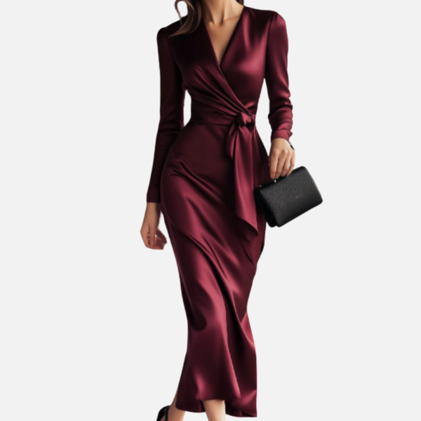 SATIN WRAP MIDI DRESS