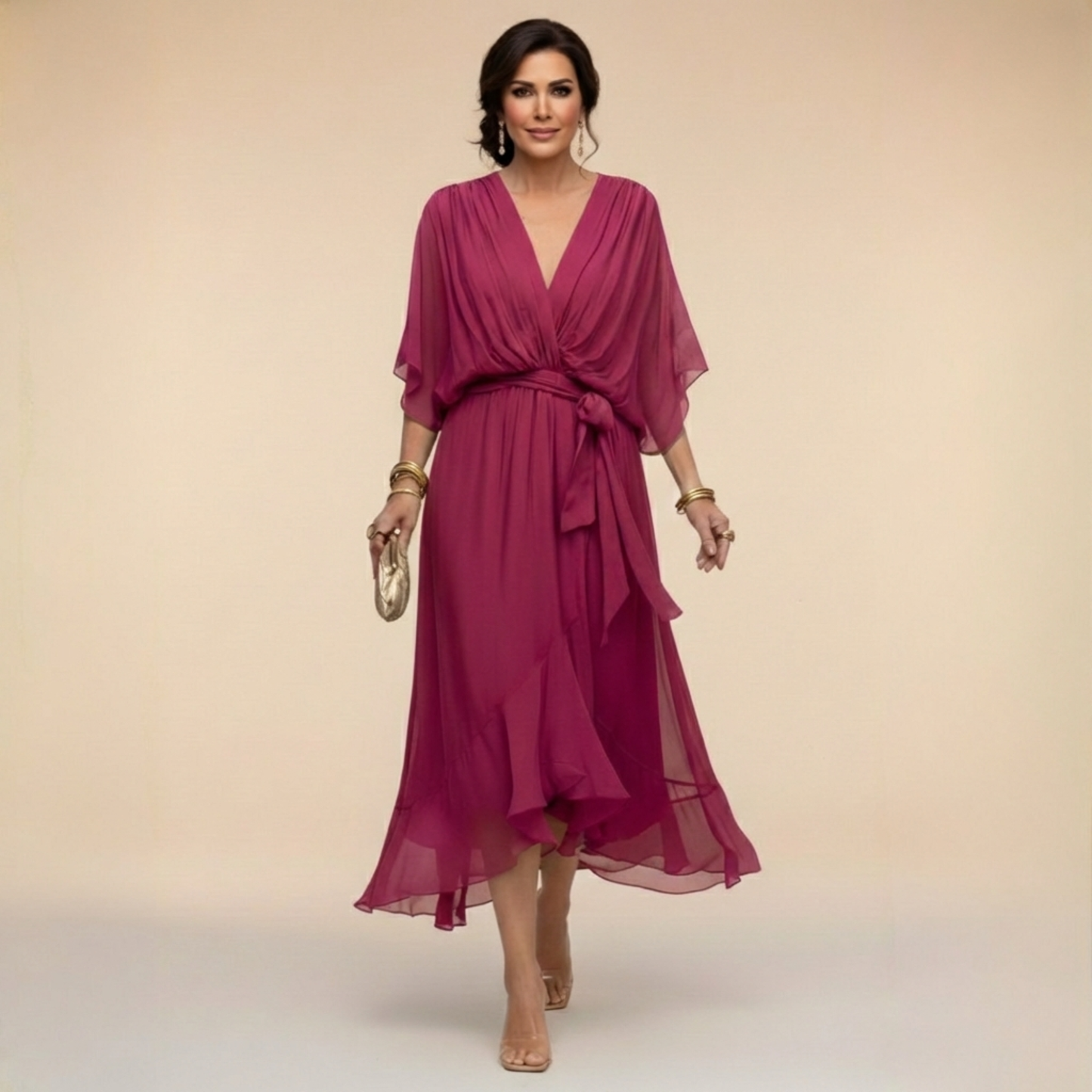 ELARA | V-NECK CHIFFON MAXI DRESS