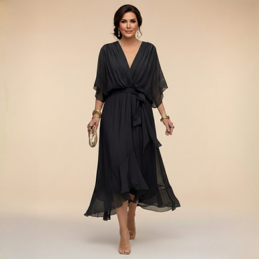 ELARA | V-NECK CHIFFON MAXI DRESS