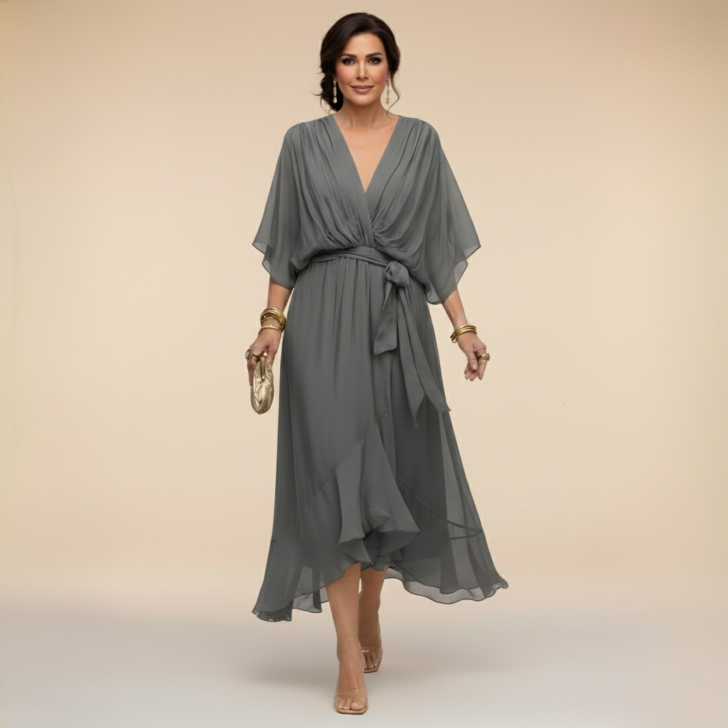 ELARA | V-NECK CHIFFON MAXI DRESS