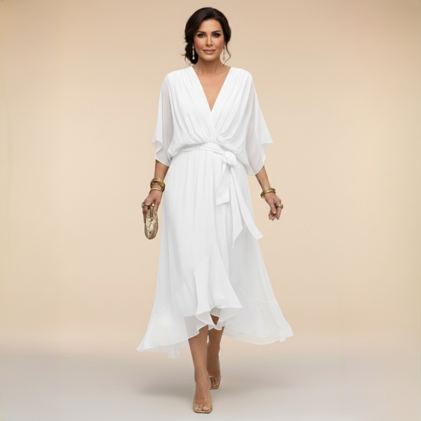 ELARA | V-NECK CHIFFON MAXI DRESS