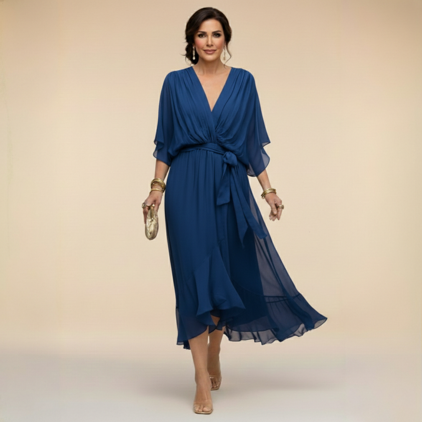 ELARA | V-NECK CHIFFON MAXI DRESS