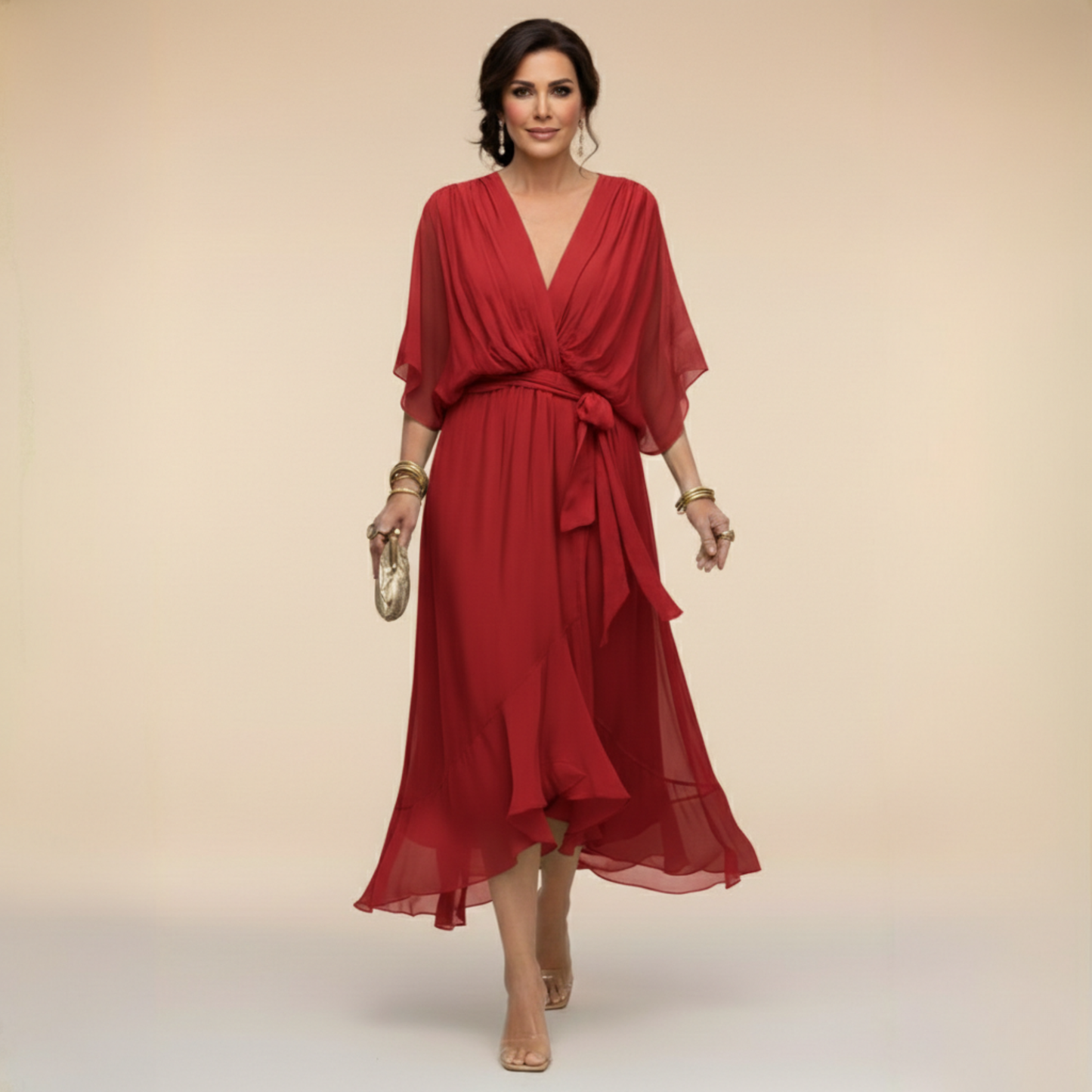 ELARA | V-NECK CHIFFON MAXI DRESS