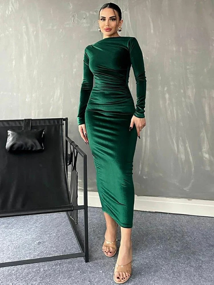 Fitted Women's Long Sleeve Party Dress - Luxivelle