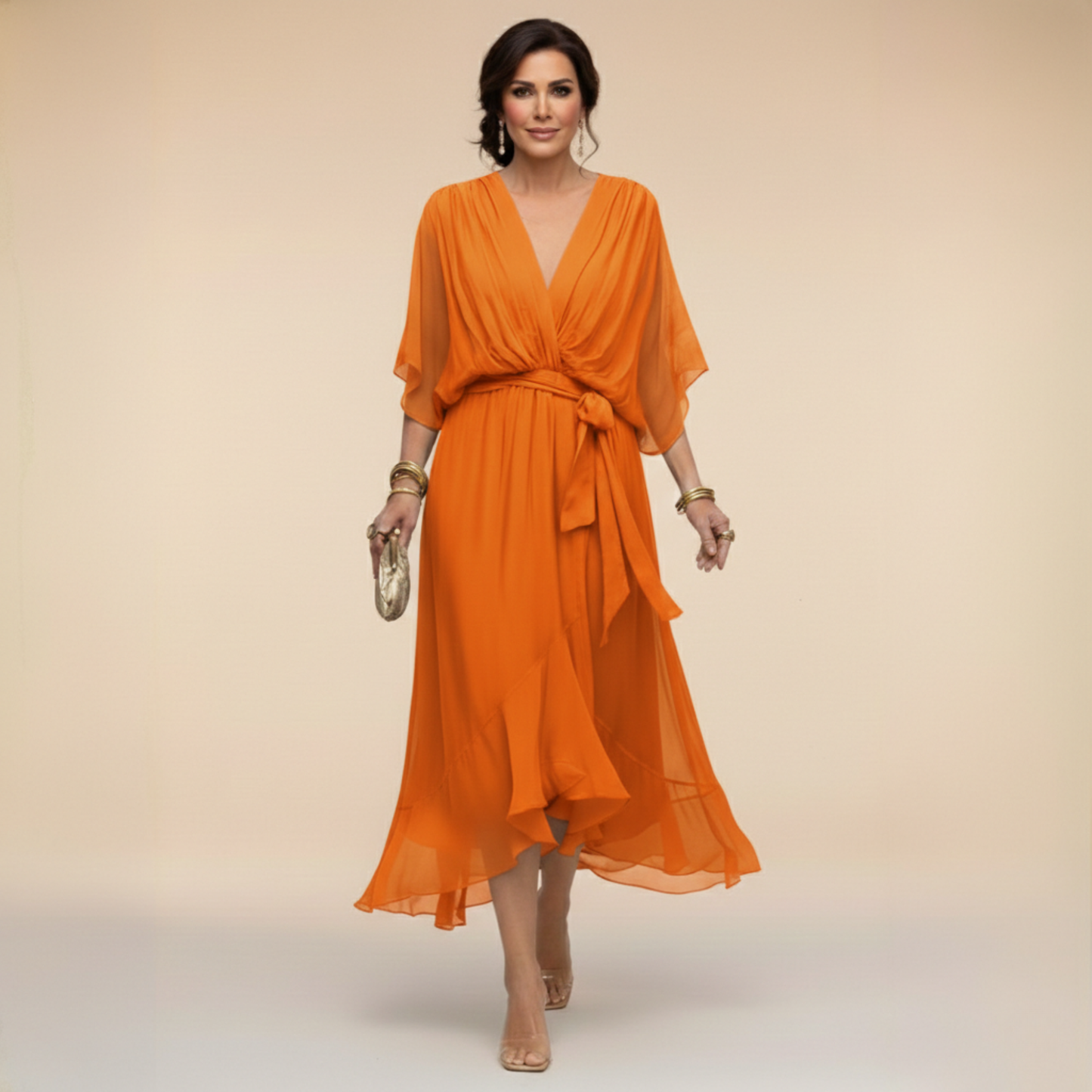 ELARA | V-NECK CHIFFON MAXI DRESS