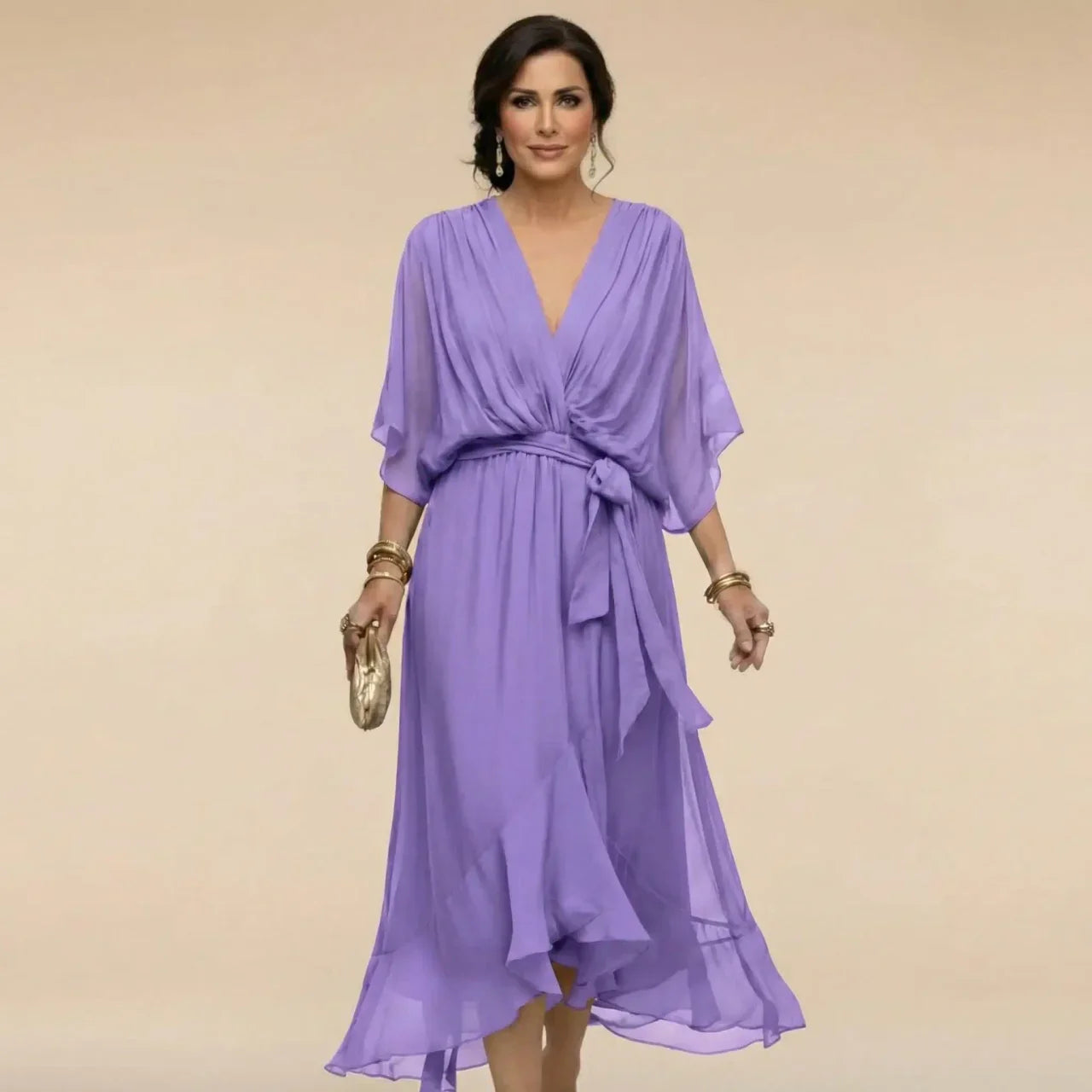 ELARA | V-NECK CHIFFON MAXI DRESS