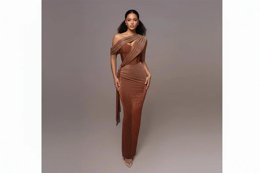 Elegant One Shoulder Maxi Evening Dress - Luxivelle