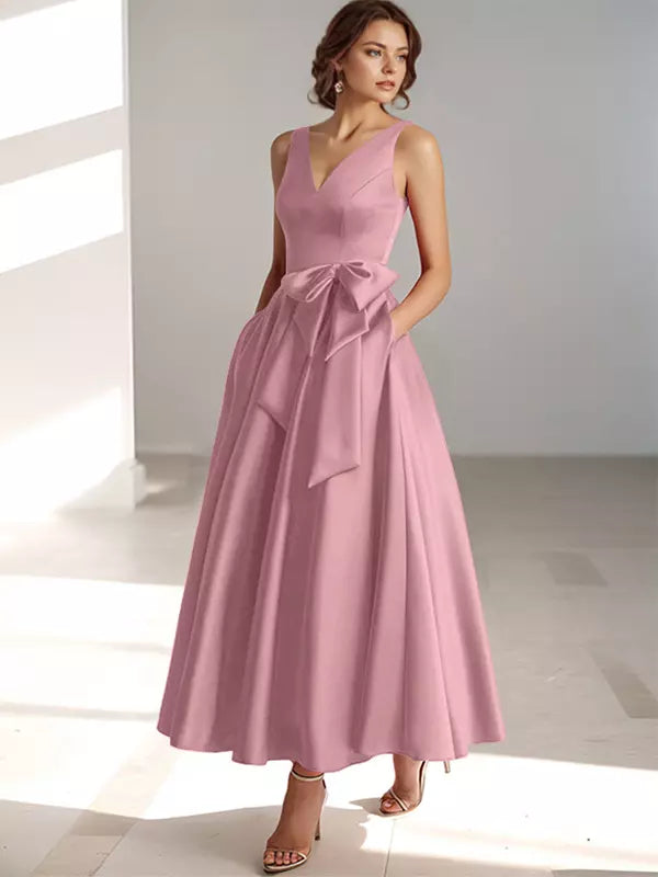 MIDI DRESS WITH SATIN WAIST