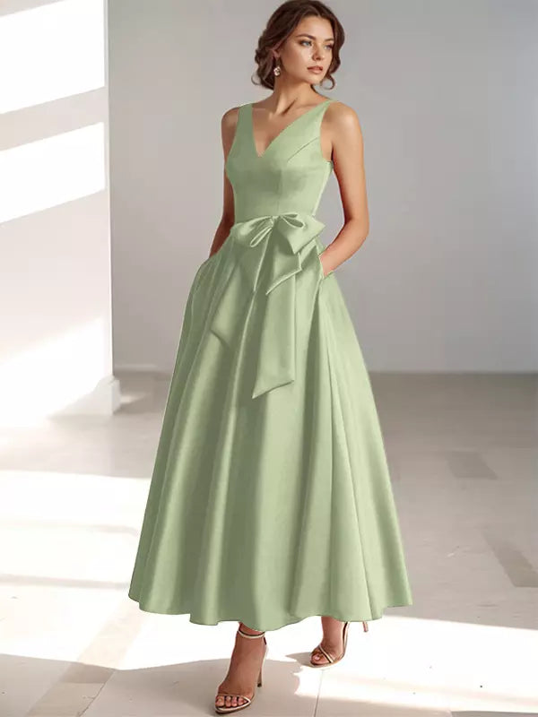 MIDI DRESS WITH SATIN WAIST